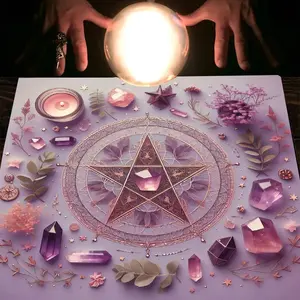 1pc Amethyst Pentagram Square Altar Cloth Tablecover Witchy Mystical Tablecloth Tarot Card Spread Reading Cloth Table Mat Decor Tarot Reading Cloth, Tapestry Wall Hanging Home Wall Rugs, Room Decor