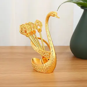 Swan Fruit Fork Set, Kitchen Storage Utensils, Home Decor for Living Room Bedroom, Fashionable Sweet Treats, Creative Spoon Set, Metal Craftware, Tableware, Dish Cutlery Set