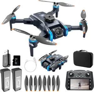 GPS dual camera drone,180°wide angle,auto return,follow me,gesture control,one-key takeoff&landing,altitude hold,LED light.Brushless motor,2 batteries,4.5in screen remote,984ft range,easy fly FPV quadcopter