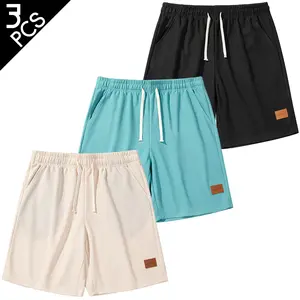 3PCS, Men’s casual sports solid-color corduroy shorts, perfect for summer wear