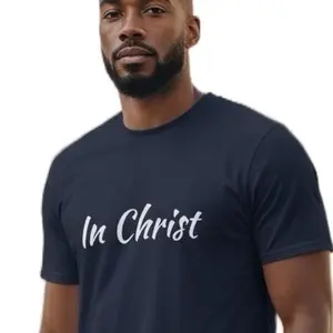 Mind of Christ Men's Navy Blue T-Shirt with "In Christ" Slogan for Faithful Wear