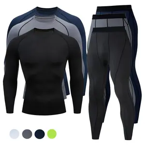 Men's gym quick drying underwear set, long stretch and tight fitting sports set suitable for outdoor running, high elasticity and slim fit Training Shirt