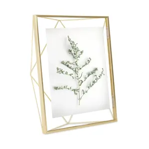 Umbra Matte Brass Geometric Metallic Frame - 8x10 in. 1-Piece Modern Decor Set for Baby Room, Wall or Desk Floating Photo Display (Peel-and-Stick Compatible, Single Pack)