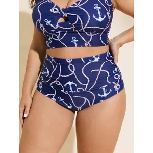 BLOOMCHIC Plus Size Nautical Anchor Print Bikini Bottoms [M-6X]2026 Summer Vibes Swimweek