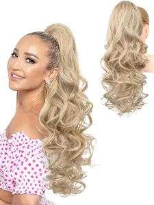 24 Inch Long Wavy Ponytail Extension, Synthetic Wavy Curly Hair Extensions for Women, Natural Fluffy Hair Piece for Daily & Party Hairstyle Ideas