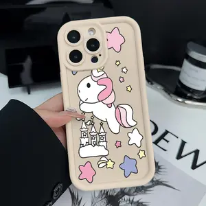 Phone Case for iPhone 15 Plus 16 Pro Max 14 13 12 11 XS XR E Fairytale Unicorn Pattern Pocket-Friendly Shockproof Silicone Protective SoftCase