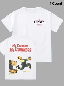 Men's Regular Fit Guinness Casual Letters Print Round Neck Tee, Street Fashion Casual Short Sleeve T-Shirt for Daily Wear, Men's Summer Clothes, Top