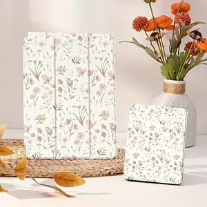 Minimalist blue floral pattern, adjustable stand and pen slot, foldable non-slip TPU protective case, suitable for Samsung, iPad mini, iPad Air, iPad Pro/iPad 10th generation, 11th generation and other iPad models.