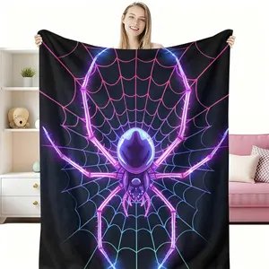 Spider Decoration pattern 2D printed flannel plush blanket, available for wholesale in large quantities, Christmas Halloween winter New Year holiday gift blanket, soft warm commemorative blanket, suitable for the Flannel Throw Blanket