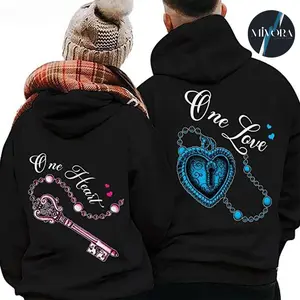 One Heart One Love Key Lock Couple Hoodies Graphic Hoodie Casual  Fleece Fabric Pullover Hooded Sweatshirt for Women for Men, Perfect Gift