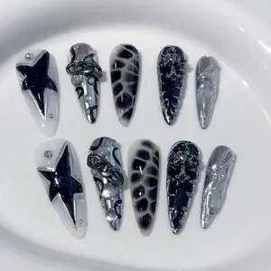 Handmade Luxury Cthulhu-Inspired Press-On Nails | High-End Niche Long Pointed Punk Style | Ins-Style Versatile Exquisite False Nails