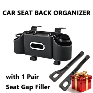 【Free Gift Included】 (Car Seat Back Organizer) Leather Multifunctional Storage Bag with Heavy Duty Hooks, Phone & Drink & Tissue Holder Space Saving Organizer for Driver & Passenger Sides Backseat Car Organizer Automotive Accessories Gift for Dad
