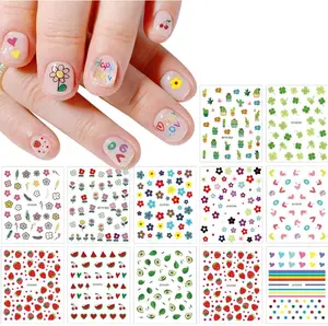 JMEOWIO 14 Sheets Cute Nail Stickers for Kids Nail Art Stickers Decals Self-Adhesive Pegatinas Uñas Rainbow Flower Fruit Nail Supplies Nail Art Design Decoration Accessories