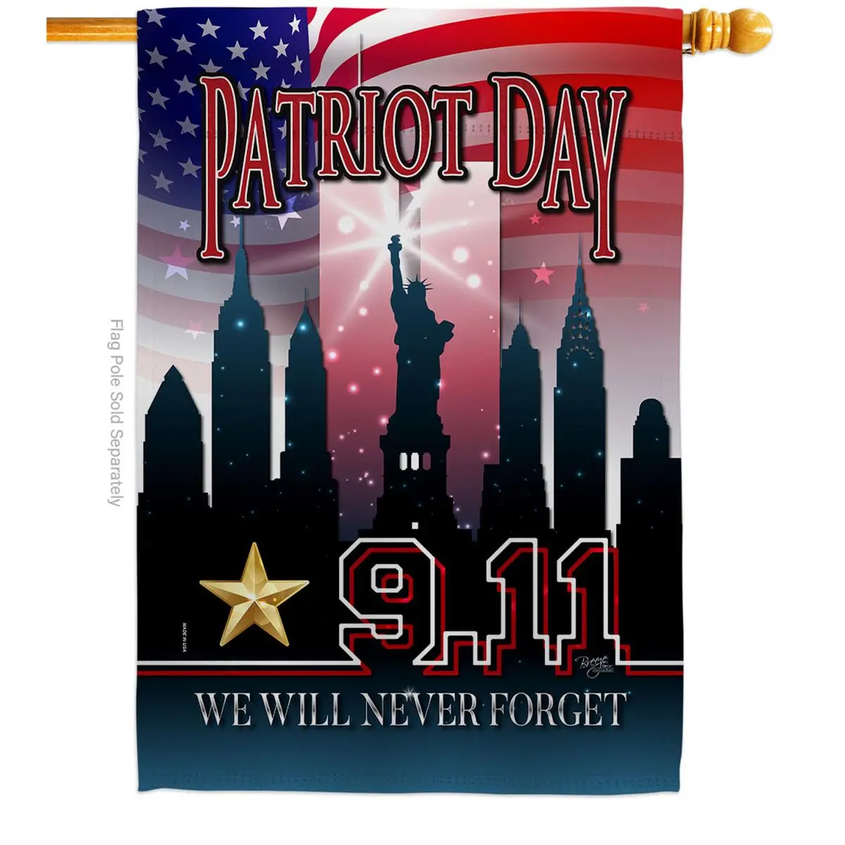 Breeze Decor H108443-BO We Will Never Forget House Flag Patriotic Patriot Day 28 x 40 in. Double-Sided Decorative Vertical Flags for Decoration Banner Garden Yard Gift