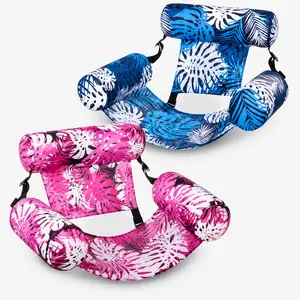 2 Pack Inflatable Pool Floats for Adults | Heavy Duty Floating Lounge Chairs with Fabric Cover & Mesh Sling | Luxury Floating Chair for Beach Lake Summer Relaxation