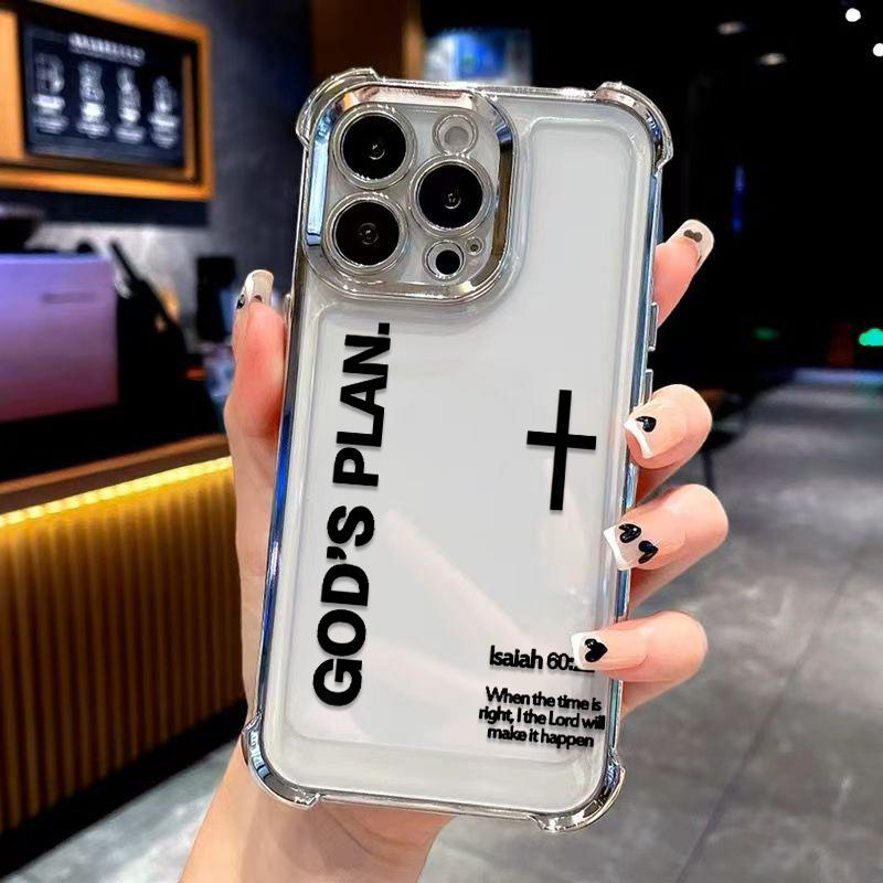 Unique GOD'S PLAN Patterns Electroplated Phone Case With Four-Corner Airbag Electroplated Featuring A High-Transparent Tpu Back With Reinforced Shock-Absorbent Airbags And Shiny Electroplated Frame For iphone 17 16 15 14 13 12 11 SAMSUNG S25 24 23 22