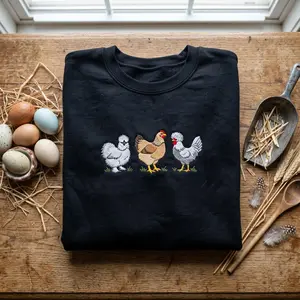 Embroidered Chicken Breeds Sweatshirt, Funny Hen Silkie Polish Bird Hoodie, Crazy Chicken Lady Farmhouse Crewneck
