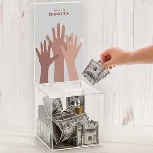 Square Acrylic Donation Box with Lock, 7 x 7 x 18 in Clear Suggestion Box with Slot and Lock, Ballot Tin with Sign Holder for Tip, Comment, Voting, Charity, Fundraising