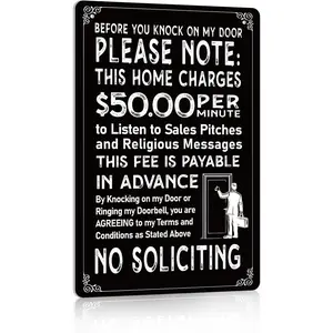 1pc 2D WaaHome No Soliciting Sign for House Funny No Soliciting Sign for Front Door Home Yard, 8''x12'' Don't Knock This Home Charges 50 per Minute, Waterproof, Weather Resistant Decor
