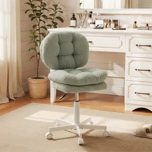 Dowinx Small Vanity Chair with Wheels, Double-Layered Thickened Cushion Makeup Chair with High Backrest, Adjustable Height for Bar Counter-Light, Armless Swivel Ergonomic Comfy Desk Chair for Home Office,  Girls and children,White Green