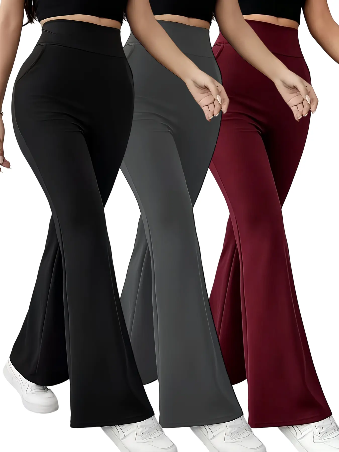 High Rise Tummy Control Flare Wide Leg Pants for Women, Black Grey Red, Breathable Sweat-Wicking Slimming Stretch Yoga Sweatpants Casual Wear