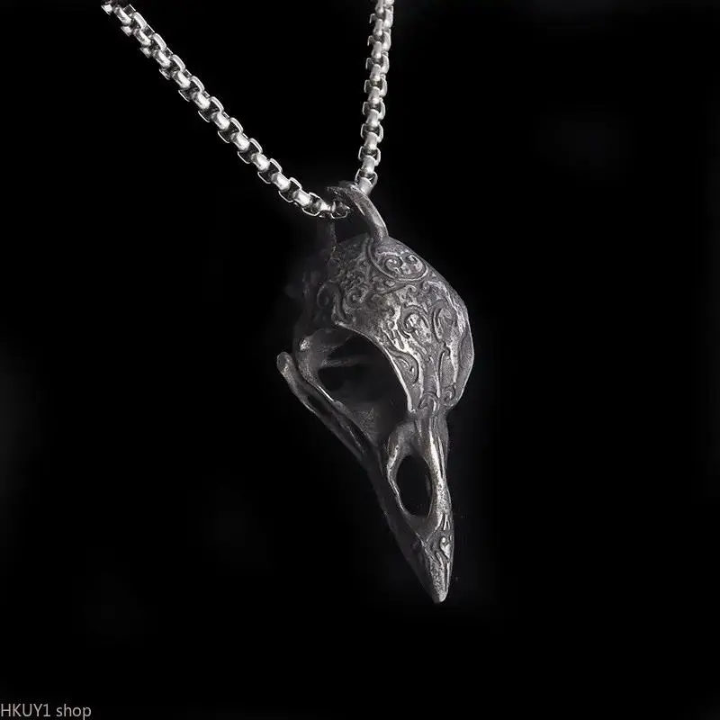 Gothic Crow Skull Alloy Pendant Necklace, Unisex Metallic Nordic Edgy Jewelry, 60cm Chain Bag Accessory Statement Bird Amulet, Accessories, Gothic Jewelry, Crow Skull Pendant, Gothic Diy Bag Accessories