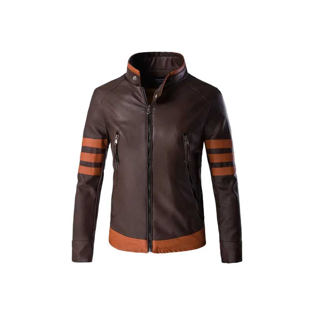Wolverines Cosplay Moto Jacket - Original Cow Leather with Angled Zip Design