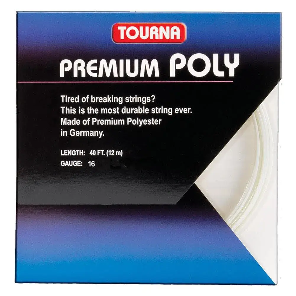 Premium Poly Tennis String for Sports Rackets, Round Co-Polyester Monofilament Designed for Big Hitters and Heavy Topspin, Pearl White - 16G/17G/18G Gauge, 40 ft Set, Tennis Racket