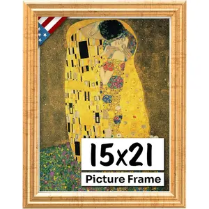 Antique Gold 15x21 Picture Frame .75 Inch Wide - Handmade Solid Wood Gold Wall Decor Frame with Preinstalled Hangers and UV Blocking Plexiglass