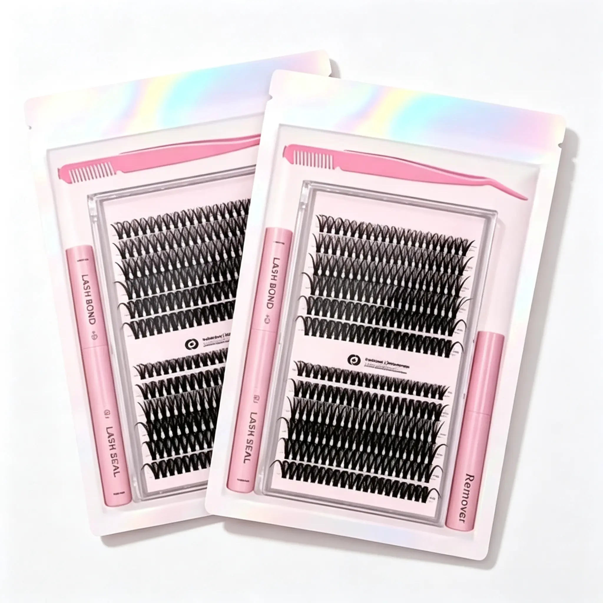 Fluffy Lash Extension Complete Kit with Bond, Seal, and Remover - 30D, 40D False Eyelashes for Salon Makeup Cosmetics (Natural to Dramatic Looks)