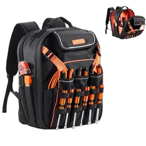 Heavy Duty Tool Backpack With 45 Pockets Tear-Resistant Jobsite Bag For Electrician, Durable Carpenter Tools Organizer, Work Backpack With Wide Opening, Reinforced Handle And Padded Straps For Easy Transport