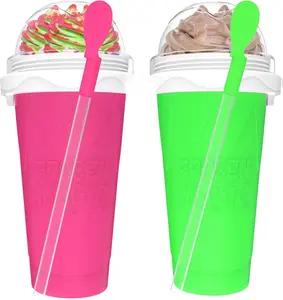 2PCS Slushie Maker Cup, Quick Frozen Magic Cups for Homemade Milk Shake Ice Cream Maker, Double Layer Squeeze Slushy Maker Cup, Birthday Gifts for Kids,Friends,Family (Pink+Green, 350ML) Kitchen Utensils