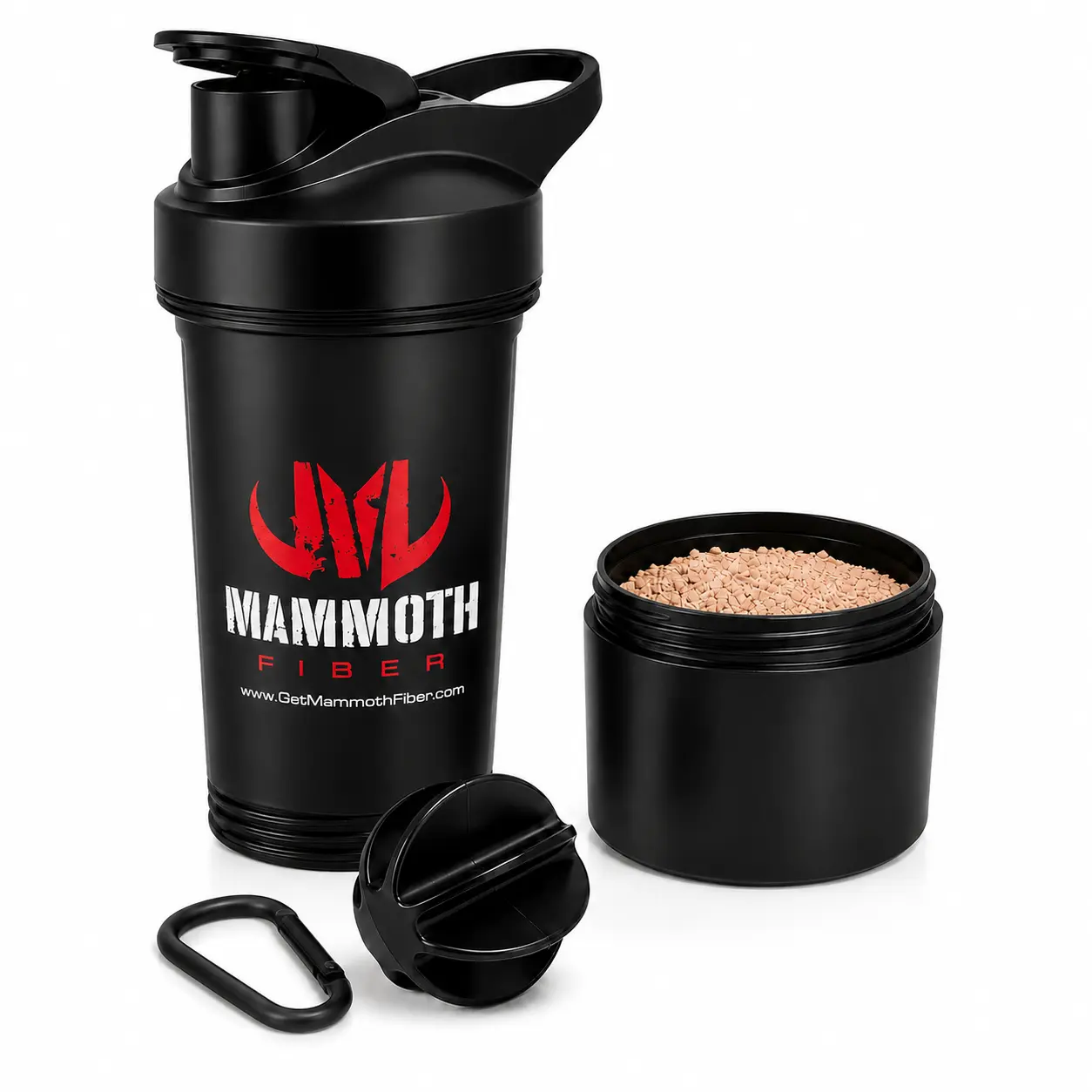 Premium Shaker Bottle, 17 oz BPA-Free Cup with Detachable Powder Storage Compartment, Mixing Ball, Carry Loop & Carabiner