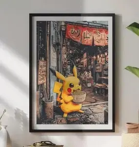 Pikachu Ramen Series Poster: Japanese Style Pokemon Inspired Anime Artwork