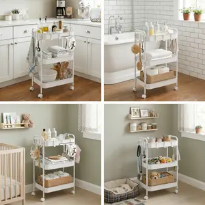Rolling Cart, Metal Utility Cart with 6 Hooks Storage Cart on Wheels Craft Cart with Handle for Organizer Storage for Classroom Office Dorm Home Pink and whiteDD14HUB STORE