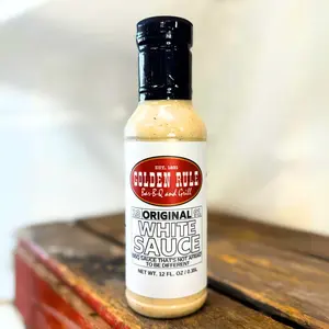 Golden Rule Bar-B-Q and Grill Original White BBQ Sauce - Creamy Spicy Flavor for Chicken Pork or Vegetables 12 oz