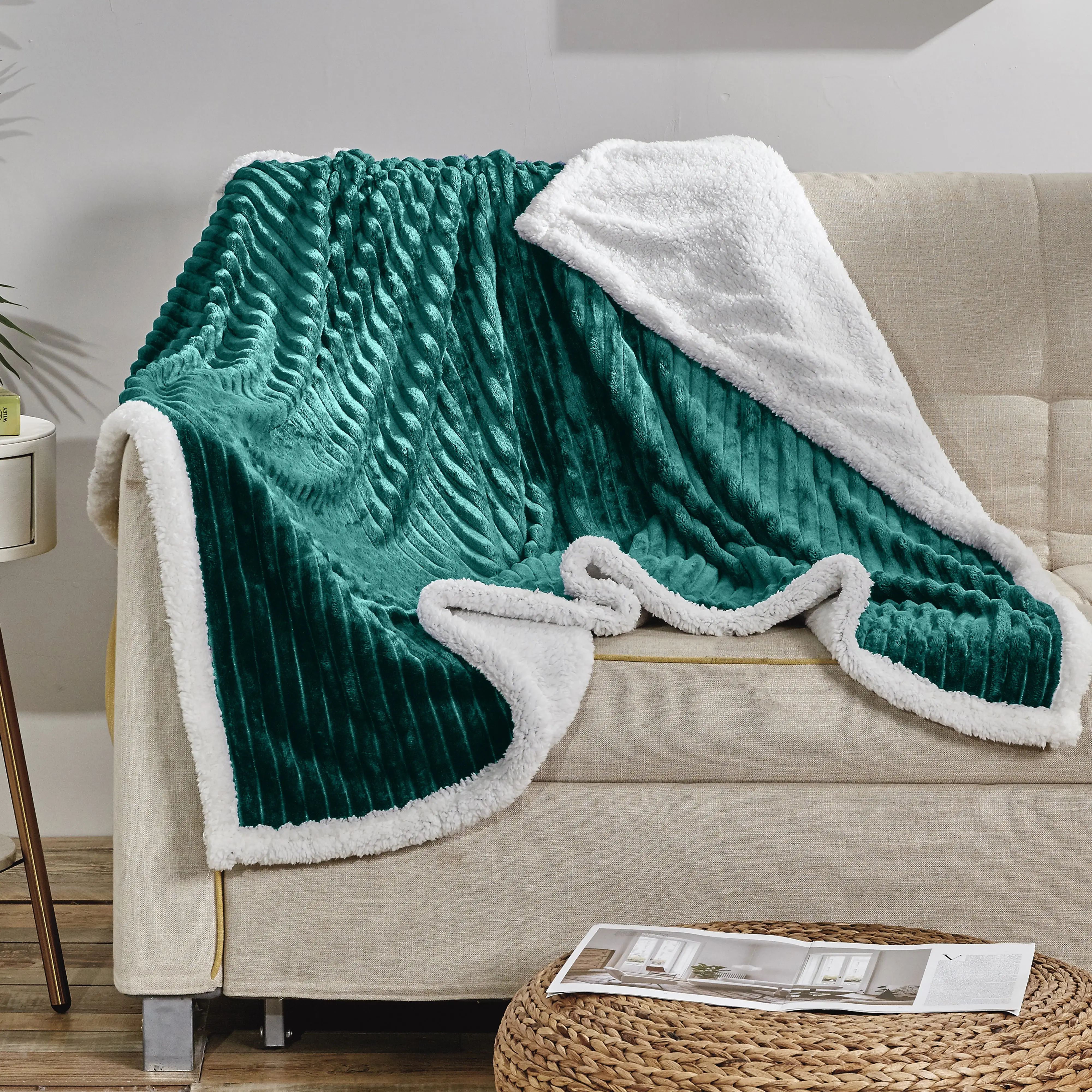 Mocassi Stripe Micro-Sherpa Corduroy Blanket - Fluffy Soft, Soft Cozy, Luxury Bedding with Plush Velvety Warmth, Hotel Premier Cozy Feel, Fluffy Soft Blankets