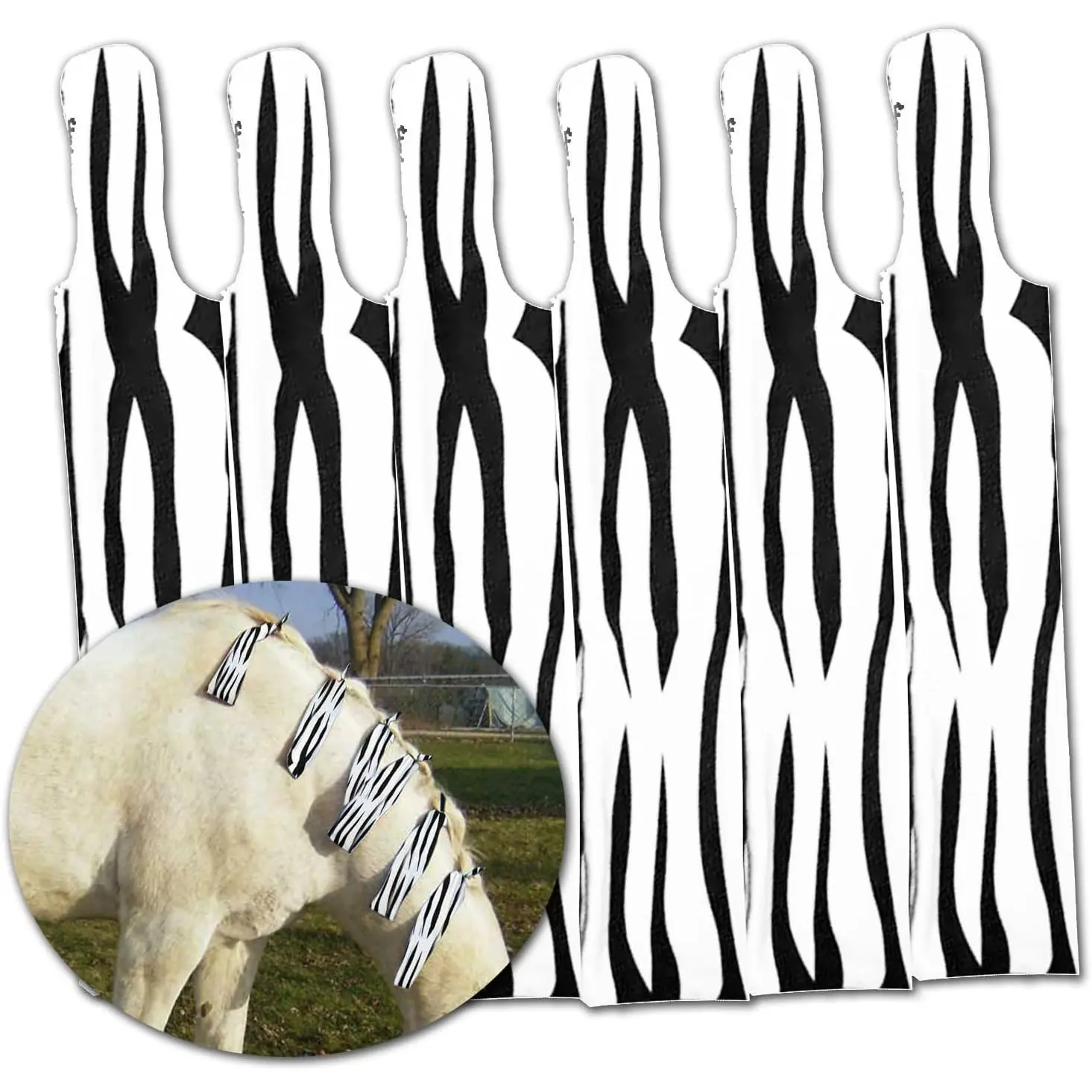 Horse Mane Bags - Protect Horse's Mane from Wind, Sun & Mud - Prevents Tangles, Rubbing Out and Breakage - Made with Nylon - Easy to Use and Washable - Set of 6 (Zebra)