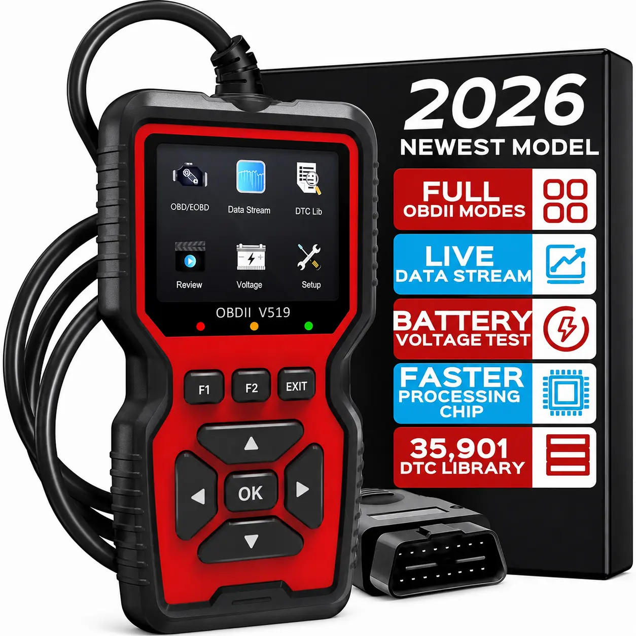 2026 New Powerful OBD2 Scanner Diagnostic Tool - Engine Code Reader, Full OBD2 Features, Reset, Modes 6&8, Suited for DIY Car Owners & Mechanics Voltage Test