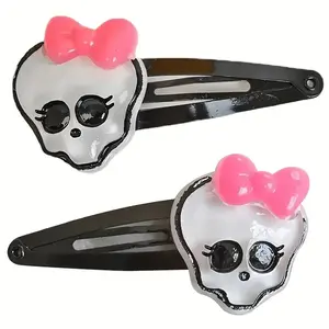 2 Y2K Punk Gothic Skull Flat Hair Clips, Hairpins, Halloween Style Women's Casual Accessories, Perfect Photo Props or Gifts, Party Wear