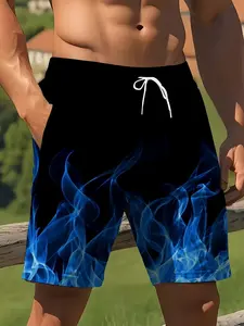Men's Fashion 3D Print Beach Shorts, Drawstring Waist, Casual Swim Trunks, Ideal for Beach Vacations, Surfing, Daily Wear, Summer Gifts