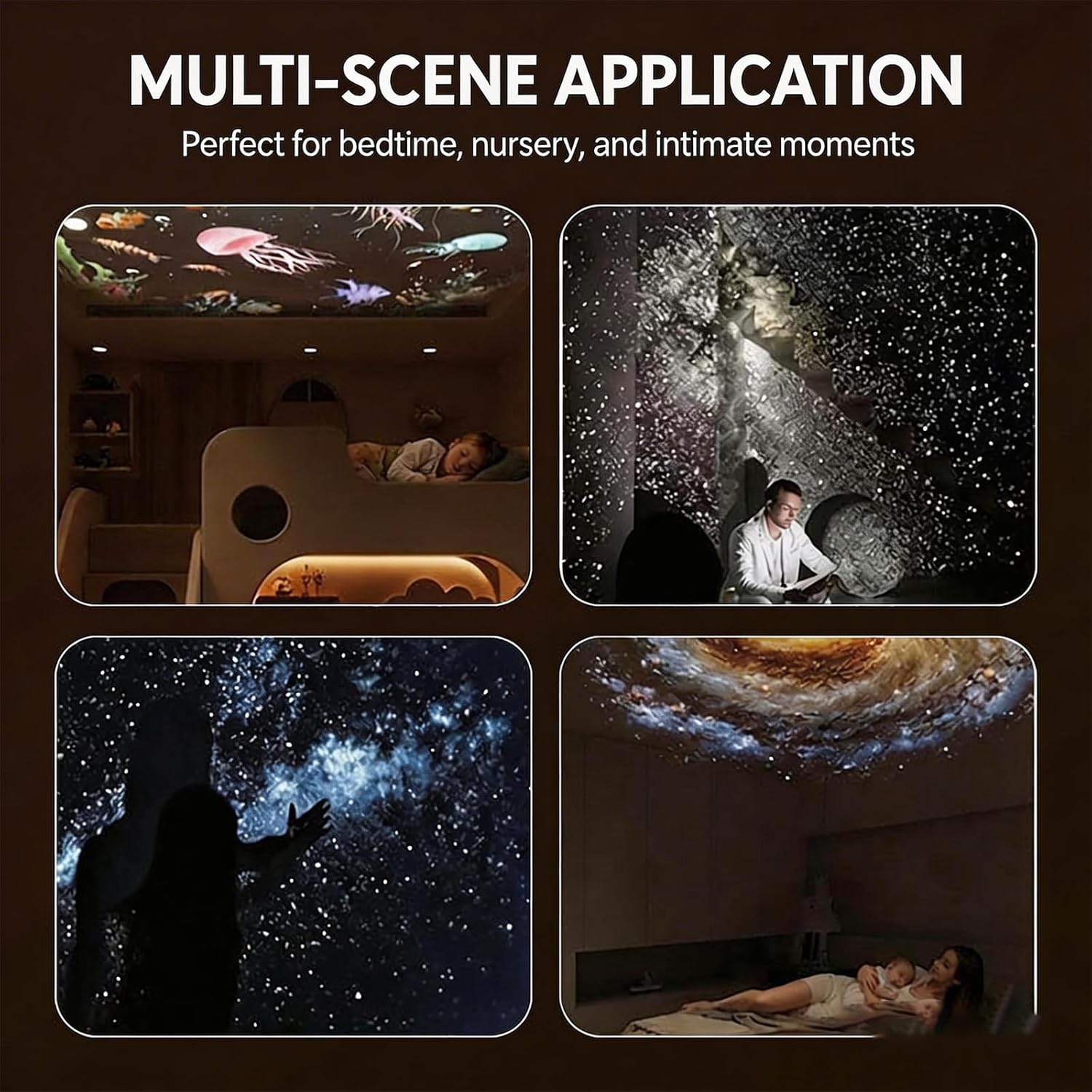 2-in-1 Galaxy Projector Night Light, Galaxy Projector for Bedroom with 6 Films, Touch Control, Flexible Gooseneck for Any Angle, USB Powered for Ceiling Hallway Decor HD Milky Way