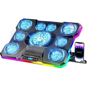 ChillCore Laptop Cooling Pad RGB Lights 9 Fans for 15.6-19.3 Inch Laptops Gaming Fan with 8 Height Stands 2 USB Ports A21 Blue Super Cooling Ergonomic Comfort LCD Display 10 RGB Modes