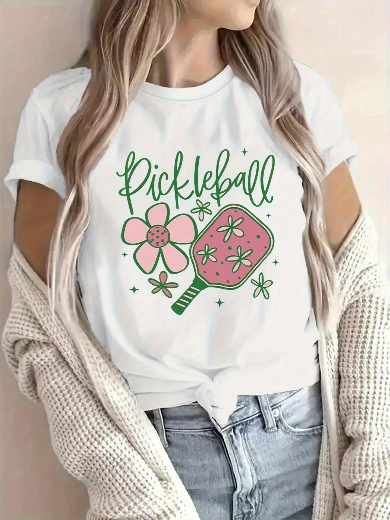 Wo Pickleball Graphic T-Shirt| Soft Breathable Short Sleeve Crew Neck Top with Paddle and Ball Design, Relaxed Fit Casual Summer Tee, Vibrant Pickleball-Themed Design with Paddle and Ball Graphics, Ideal for Casual Wear and Paddle