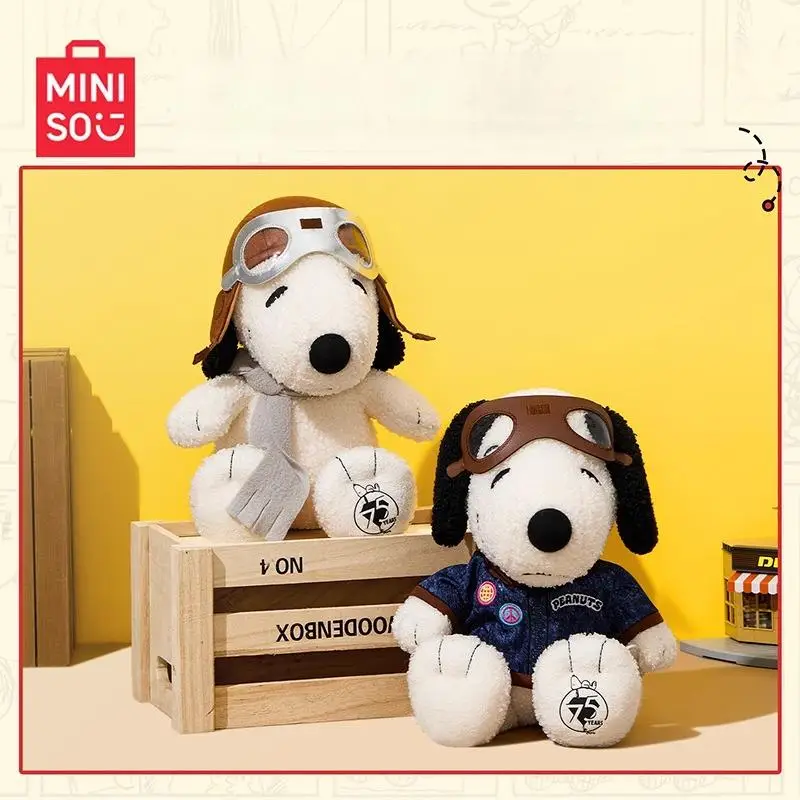 Peanuts 75th Anniversary Series Snoopy Pilot Costume Sitting Figure - Cute Plush Toy 25cm Soft Polyester Fiber Collectible Gift for Fans