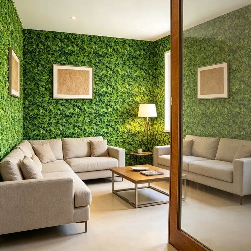Peel & Stick Green Leaf Wallpaper - Lush Faux Hedge Print, Waterproof Vinyl Mural for Home Decor, Easy Match & Remove#PeelAndStickWallpaper #GreenLeafWallpaper