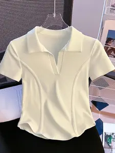 Women's Polo Shirt, Short Sleeve Summer Top, Fitted Collared Fishbone Design, Stylish and Comfortable, Perfect for Daily Wear