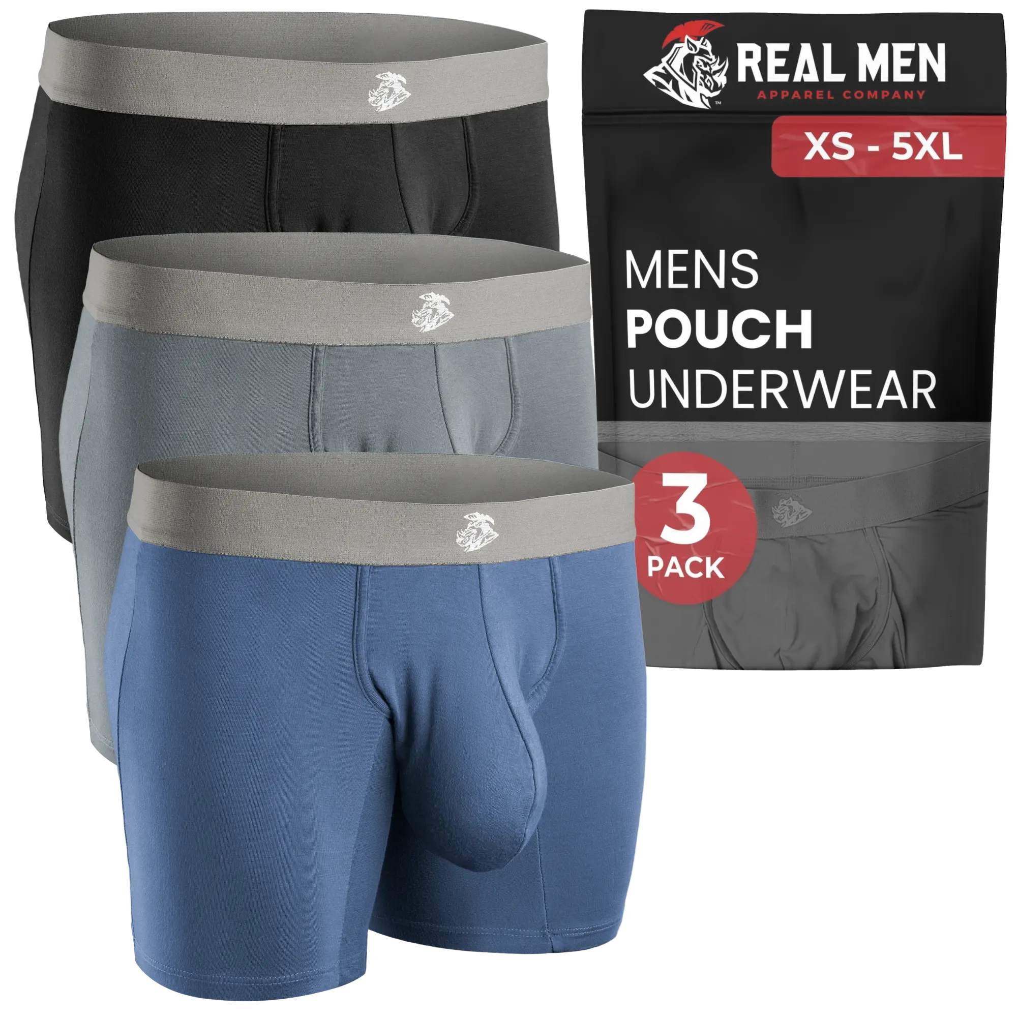 Modal 7in Boxer Briefs No Fly 3pk Black/Dark Gray/Navy Menswear Underwear Big Pocket Set Smooth Stylish Human Plain Fabric