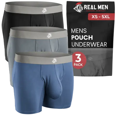 Modal 7in Boxer Briefs No Fly 3pk Black/Dark Gray/Navy Menswear Underwear Big Pocket Set Smooth Stylish Human Plain Fabric