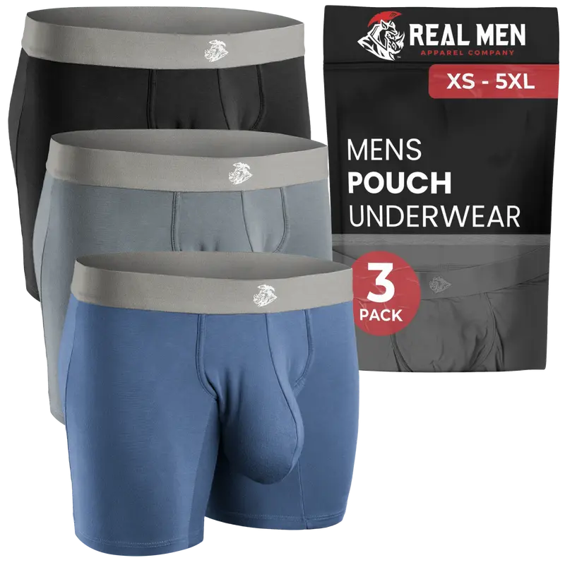 Modal 7in Boxer Briefs No Fly 3pk Black/Dark Gray/Navy Menswear Underwear Big Pocket Set Smooth Stylish Human Plain Fabric